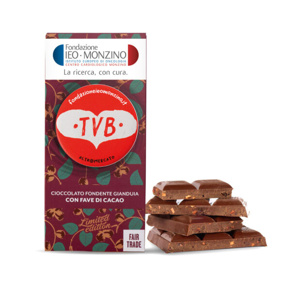 Cioccolato fondente gianduia con fave di cacao + Calamita "TVB" - 100g