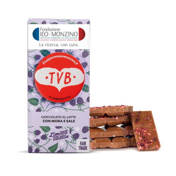 Cioccolato al latte con mora e sale + Calamita "TVB" - 100g